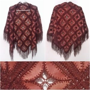Leather and wool crochet granny square shawl